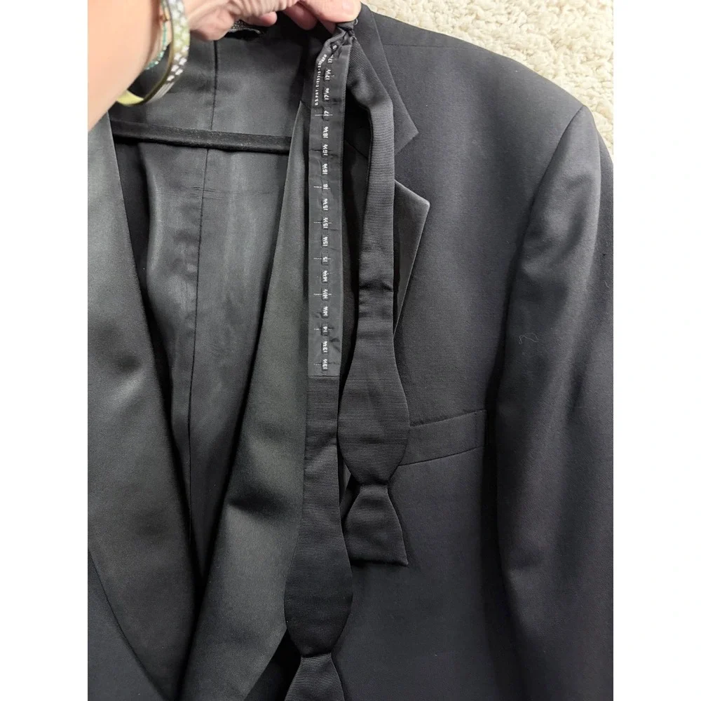 Brooks Brothers Tuxedo‎ Jacket Mens 46L Black Good Wool Peak Lapel With Bow Tie